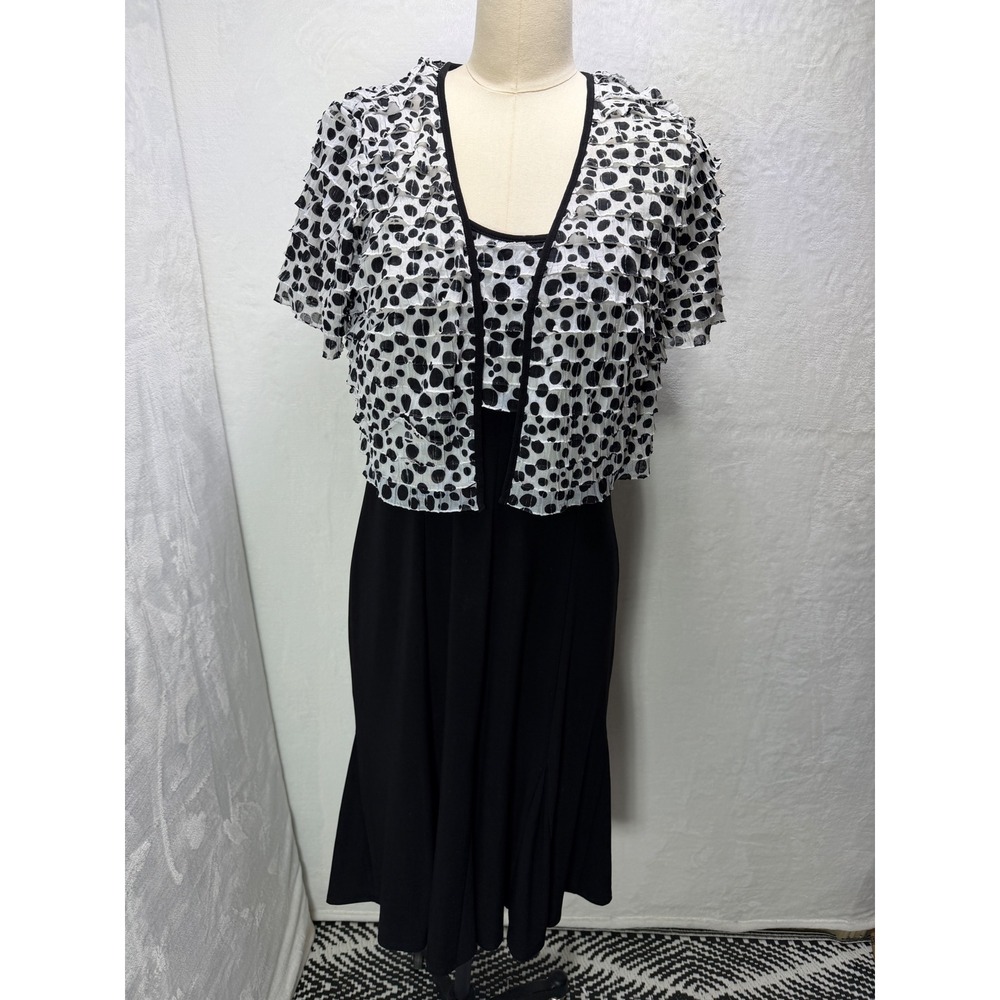 Perceptions New York 8 Black White Polka Dot 2 Piece Flare Dress Jacket Set